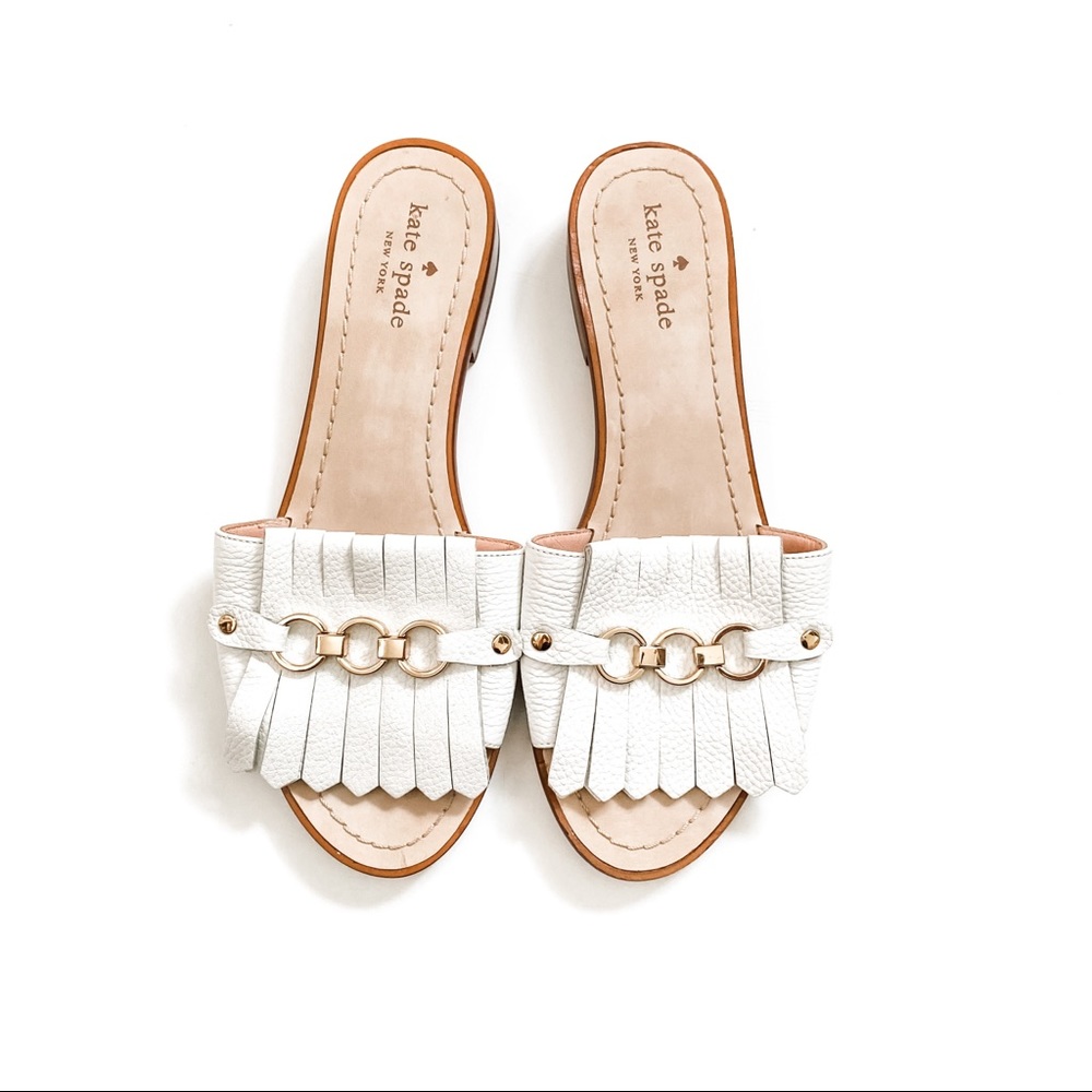 Brie Metallic Chain Flat Slide Sandal White Size 9